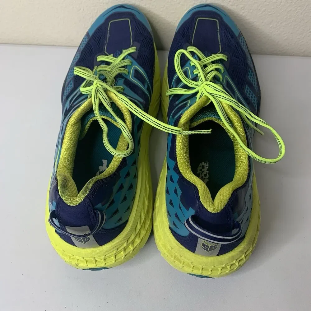 Hoka One One Speedgoat 2 Trail Running Shoes Bright Blue Neon Green Mens Sz 12.5